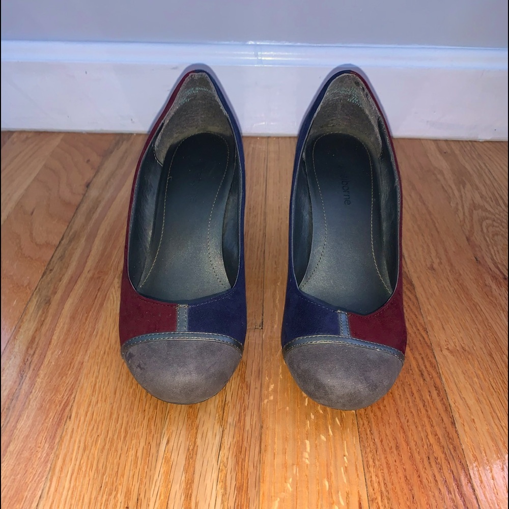 Half Navy Half Burgundy wedged Heels